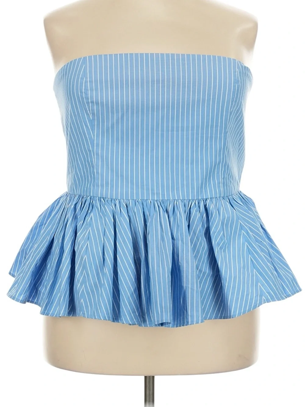 J. Crew Strapless Peplum Top Stretch Cotton Poplin Blue Stripe Size 18 Party NWT